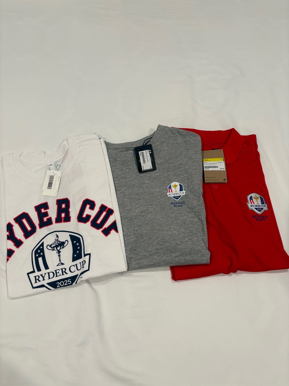 3 Ryder Cup shirts, Nike dri-fit Polo, Barstool white tee and Ahead long sleeve